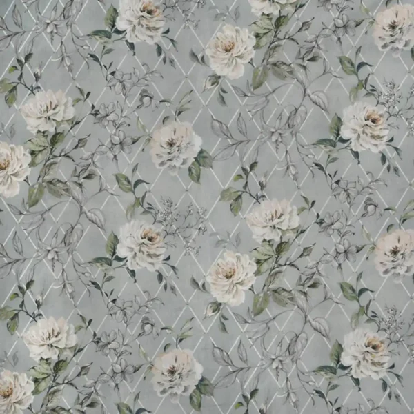 Orangery Fabric - Porcelain by black-grey botanical cotton fabric from Prestigious Textiles