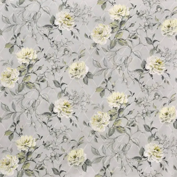 Orangery Fabric - Primrose by black-grey botanical cotton fabric from Prestigious Textiles