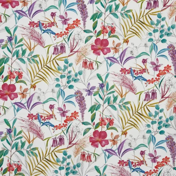 Honeysuckle Fabric - Fig by multicolour botanical cotton fabric from Prestigious Textiles