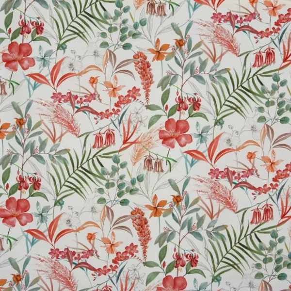 Honeysuckle Fabric - Cranberry by green botanical cotton fabric from Prestigious Textiles