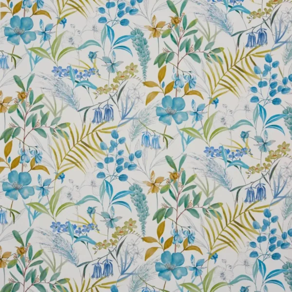blue botanical cotton fabric from Prestigious Textiles
