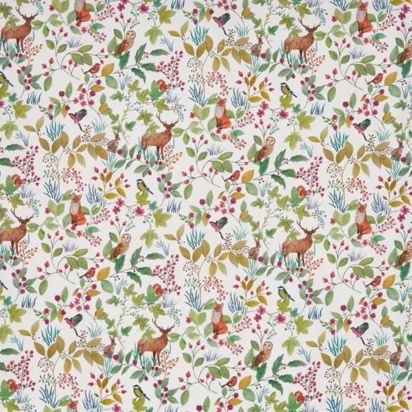 Hedgerow Fabric - Sweetpea by green animal cotton fabric from Prestigious Textiles