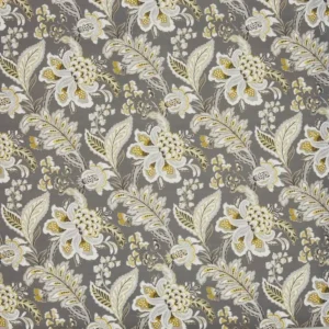 black-grey botanical cotton fabric from Prestigious Textiles