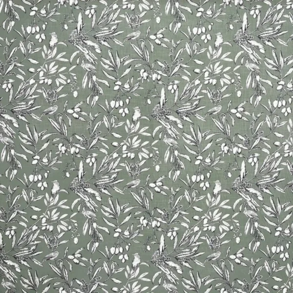Aviary Fabric - Moss by green botanical cotton fabric from Prestigious Textiles