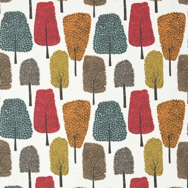 Cedar Fabric - Tangerine / Sulphur / Chilli by blue botanical cotton fabric from Scion