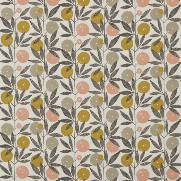 Blomma Fabric - Toffee / Blush / Putty by multicolour botanical cotton fabric from Scion