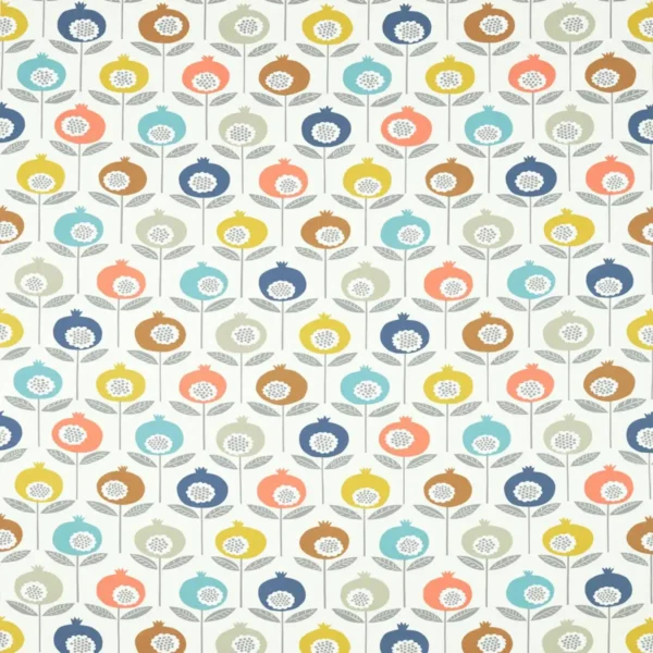 Pepino Fabric - Pink Grapefruit / Sunshine / Ink by multicolour botanical cotton fabric from Scion