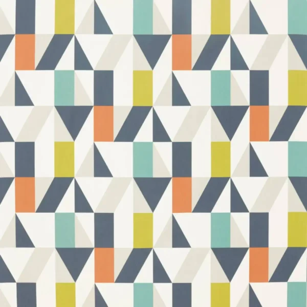 Nuevo Fabric - Citrus / Paprika / Forest by multicolour contemporary cotton fabric from Scion