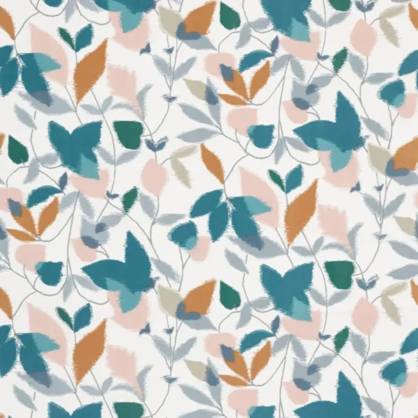 Akira Fabric - Ginger / Teal / Olive by multicolour botanical cotton fabric from Scion