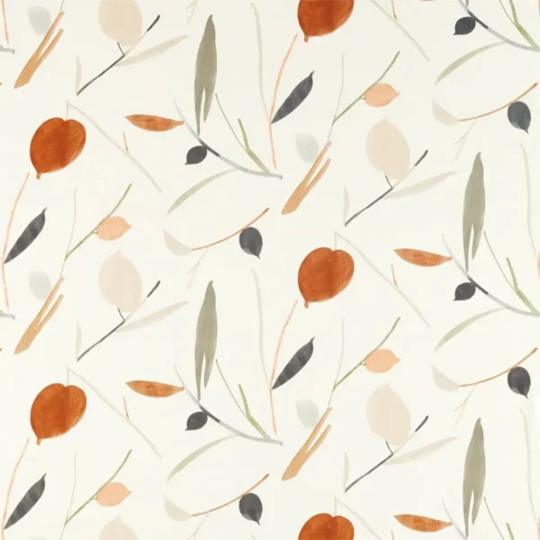 Oxalis Fabric - Spice / Raffia by orange botanical cotton fabric from Scion