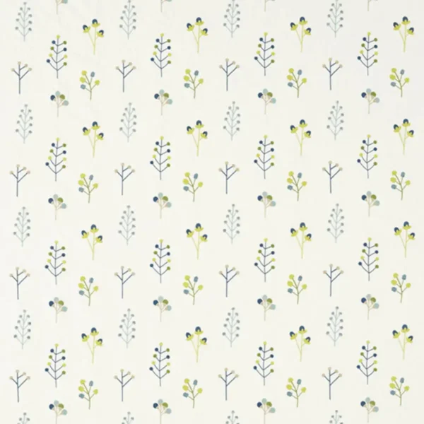 Mukula Fabric - Gecko / Citrus / Pacific by white contemporary embroideried fabric from Scion