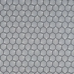 black-grey geometric embroideried fabric from Scion