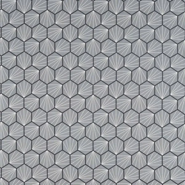 Aikyo Fabric - Steel by black-grey geometric embroideried fabric from Scion