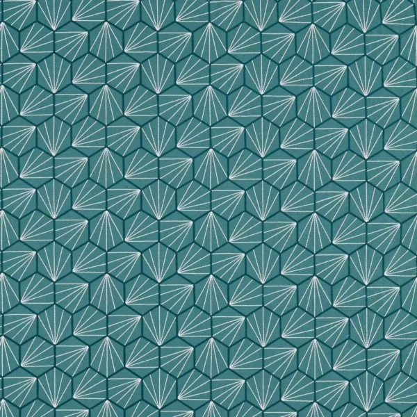blue geometric embroideried fabric from Scion