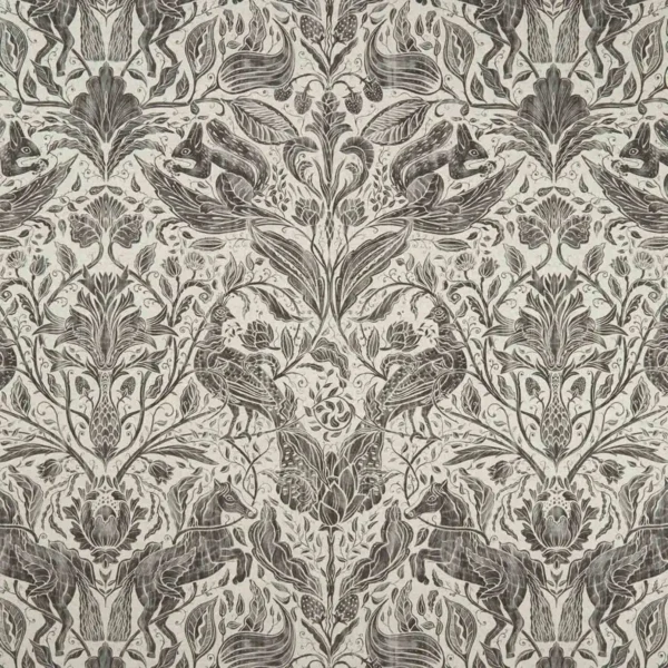 Forest Trail Fabric - Charcoal / Cream by black-grey botanical printed fabric from Studio G