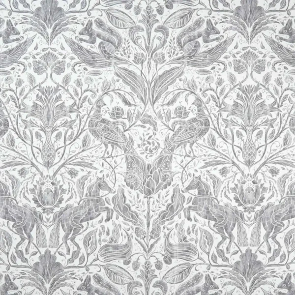 Forest Trail Fabric - Smoke / Linen by black-grey botanical printed fabric from Studio G