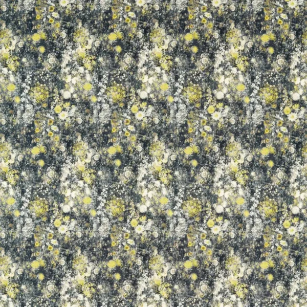 Rosedene Fabric - Charcoal / Chartreuse by black-grey botanical velvet-chenille fabric from Studio G