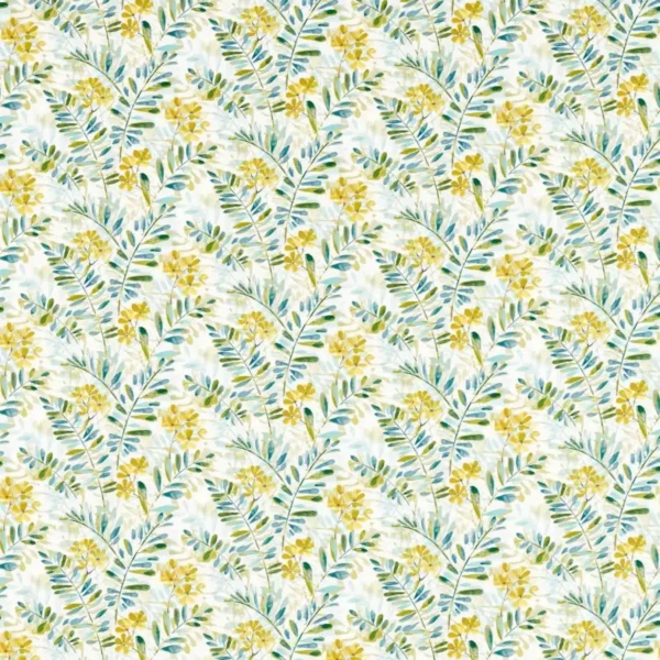 New Grove Fabric - Denim / Citrus by blue botanical cotton fabric from Studio G