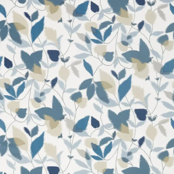 Akira Fabric - Denim / Midnight / Putty by blue botanical cotton fabric from Scion