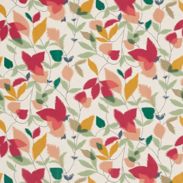 Akira Fabric - Berry / Ochre / Pistachio by multicolour botanical cotton fabric from Scion