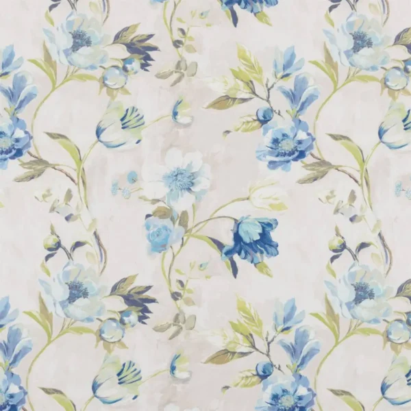Astley Fabric - Cornflower by blue botanical cotton fabric from Beaumont Textiles