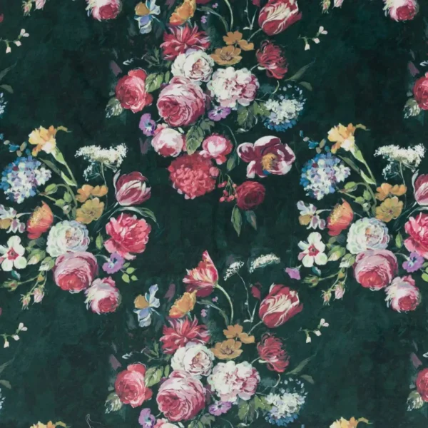 Danbury Fabric - Emerald by green botanical velvet-chenille fabric from Beaumont Textiles
