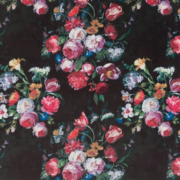 black-grey botanical velvet-chenille fabric from Beaumont Textiles