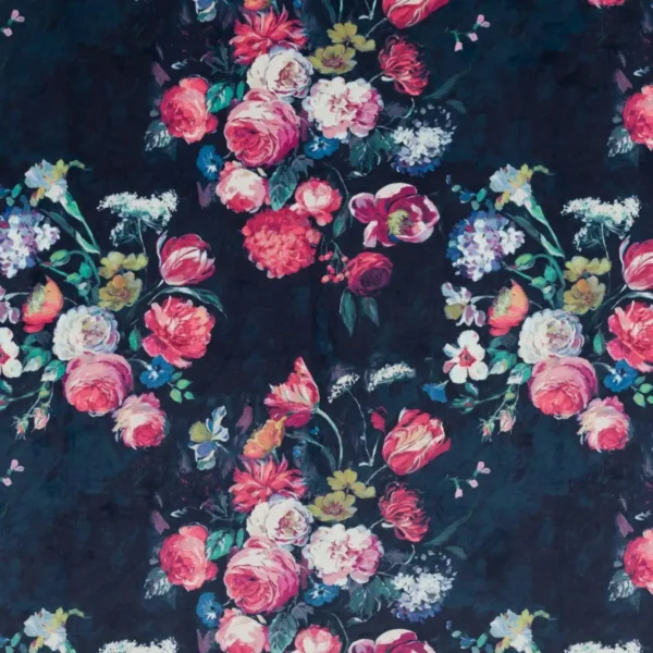 Danbury Fabric - Sapphire by blue botanical velvet-chenille fabric from Beaumont Textiles
