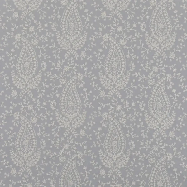 Kandahar Fabric - Dove by black-grey botanical embroideried fabric from Beaumont Textiles