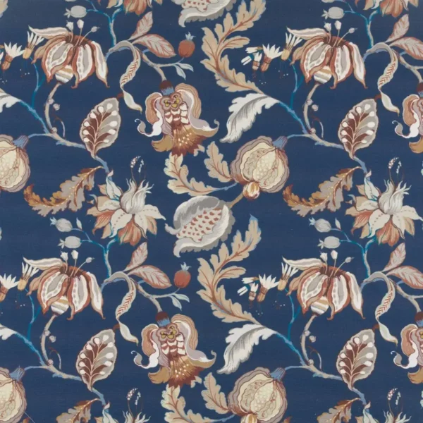 Oleander Fabric - French Navy by blue botanical printed fabric from Beaumont Textiles