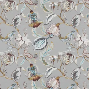 black-grey botanical printed fabric from Beaumont Textiles