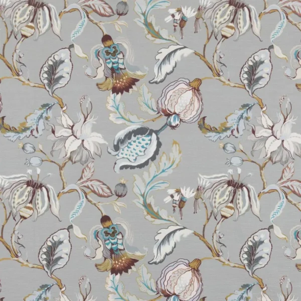 Oleander Fabric - Slate by black-grey botanical printed fabric from Beaumont Textiles