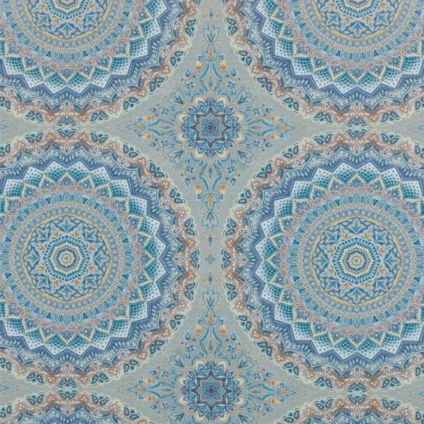 Quetta Fabric - Marine Blue by blue botanical cotton fabric from Beaumont Textiles