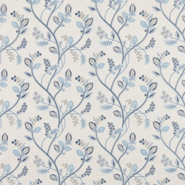 Samlesbury Fabric - Cornflower by blue botanical cotton fabric from Beaumont Textiles