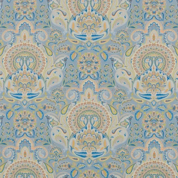 Shiraz Fabric - Marine Blue by blue botanical cotton fabric from Beaumont Textiles
