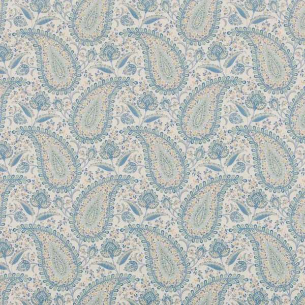 Tigris Fabric - Marine Blue by blue botanical cotton fabric from Beaumont Textiles