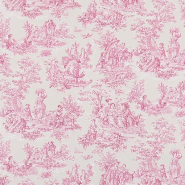 Whistledown Fabric - Rose by pink botanical cotton fabric from Beaumont Textiles