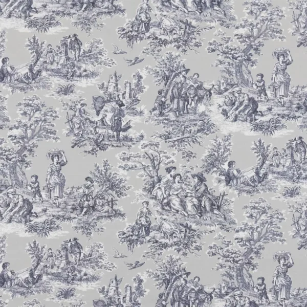 Whistledown Fabric - Taupe by black-grey botanical cotton fabric from Beaumont Textiles