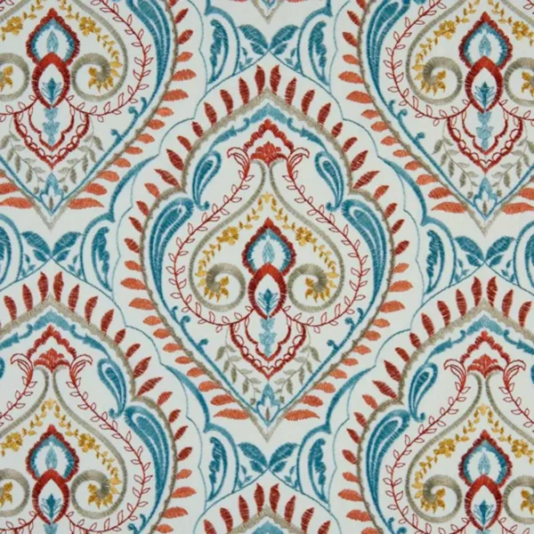 Arabesque Fabric - Burnt Orange by multicolour botanical embroideried fabric from Beaumont Textiles