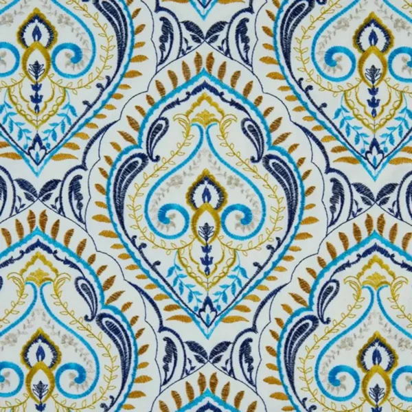 Arabesque Fabric - Olive by multicolour botanical embroideried fabric from Beaumont Textiles