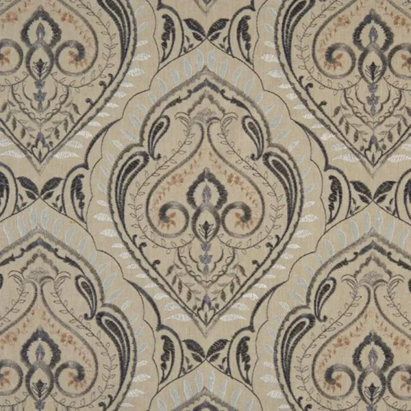 Arabesque Fabric - Smoke by brown botanical embroideried fabric from Beaumont Textiles