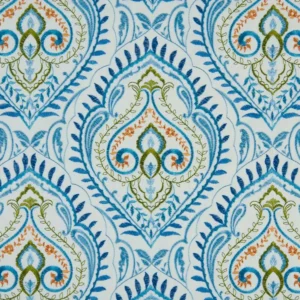 blue botanical embroideried fabric from Beaumont Textiles