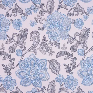 blue botanical embroideried fabric from Beaumont Textiles
