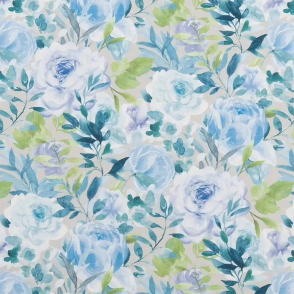Belvoir Fabric - Periwinkle by blue botanical cotton fabric from Beaumont Textiles
