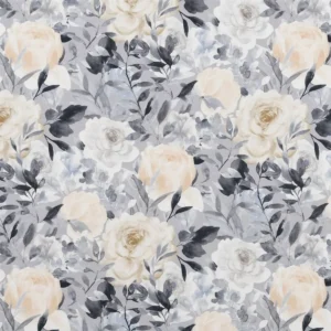 black-grey botanical cotton fabric from Beaumont Textiles