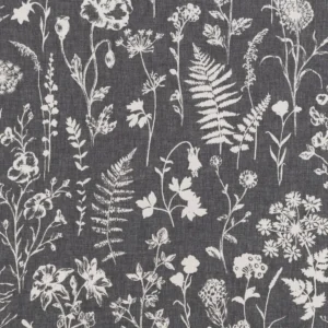 black-grey botanical woven fabric from Beaumont Textiles