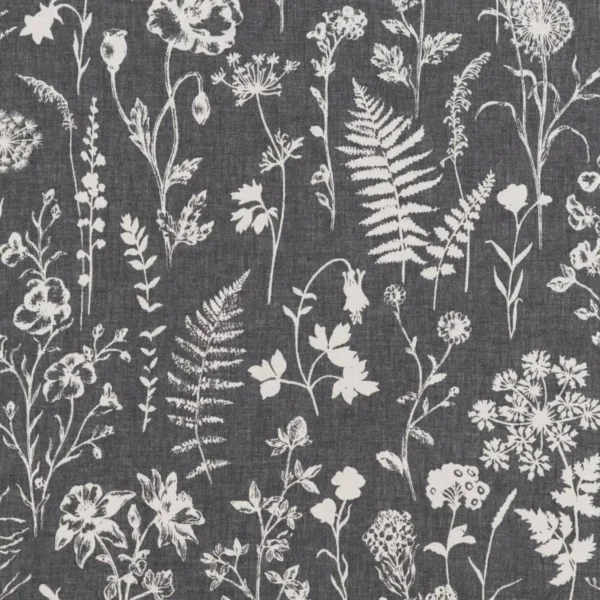 black-grey botanical woven fabric from Beaumont Textiles