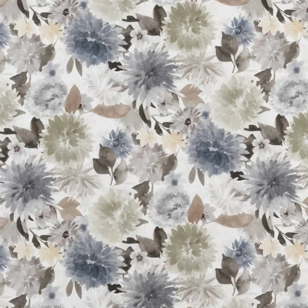 Dahlia Fabric - Winter by black-grey botanical cotton fabric from Beaumont Textiles
