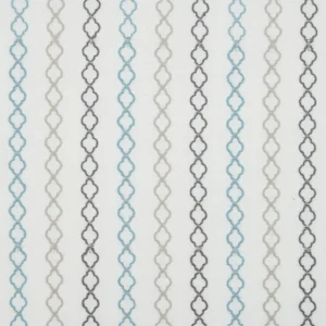 blue geometric embroideried fabric from Beaumont Textiles