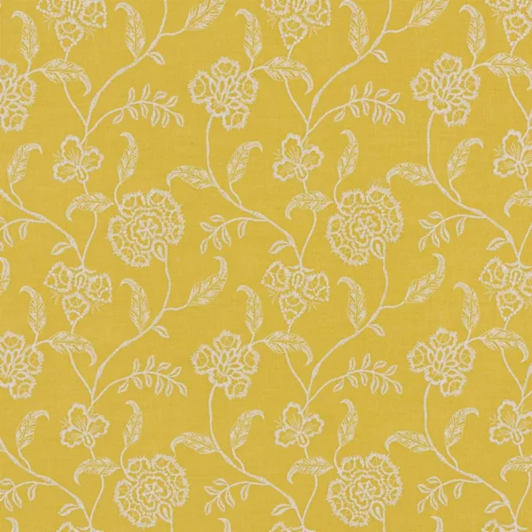Desert Rose Fabric - Ochre by yellow botanical cotton fabric from Beaumont Textiles